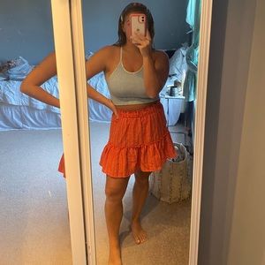 Orange striped mini skirt